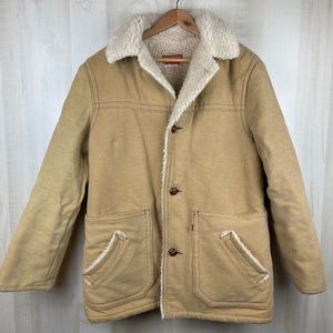 Vintage Levi’s Men’s Sherpa Lined Tan Faux Suede Jacket Medium Made in USA